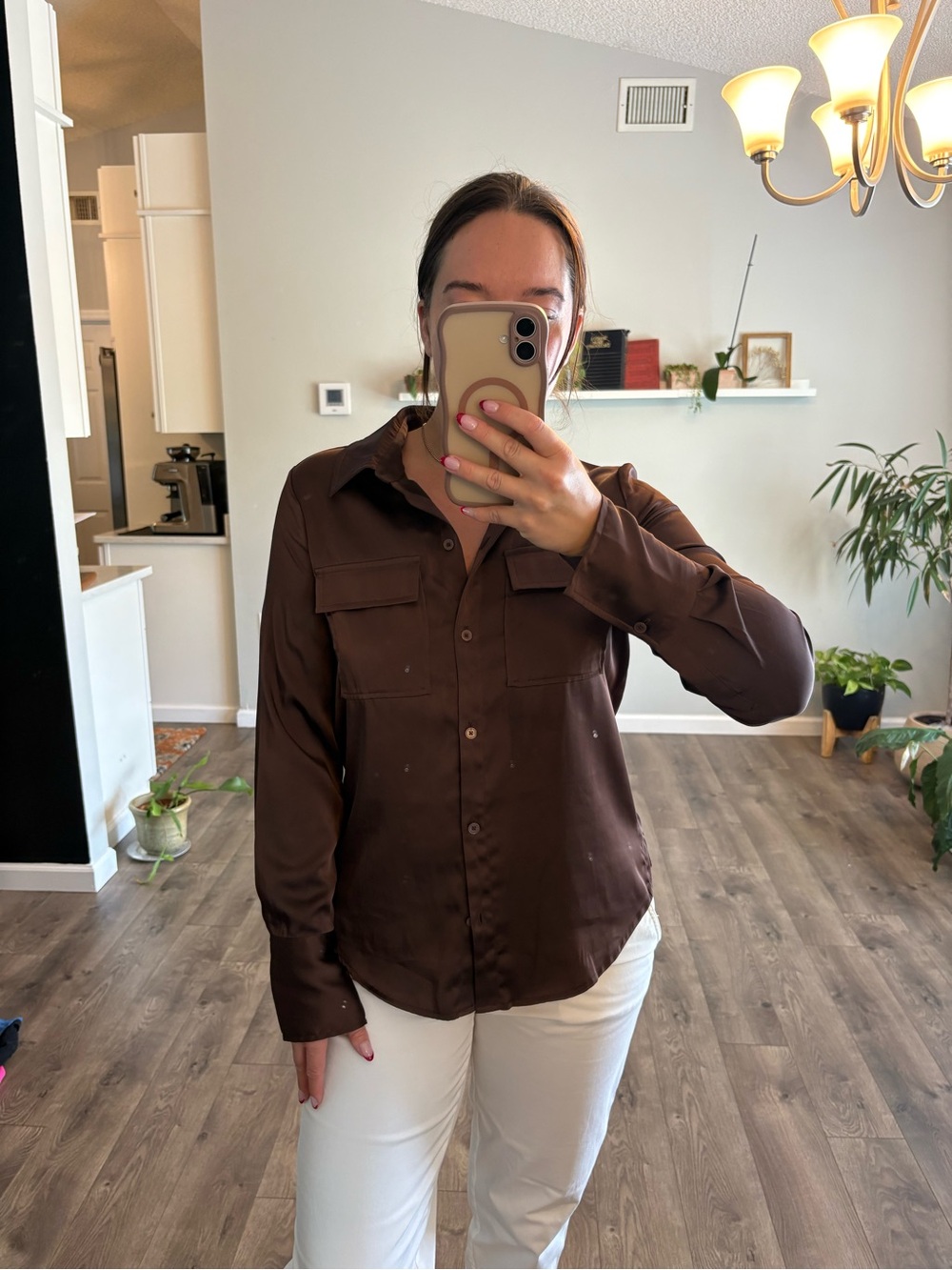 10 Crosby Derek Lam Chocolate Brown Satin Button-Up